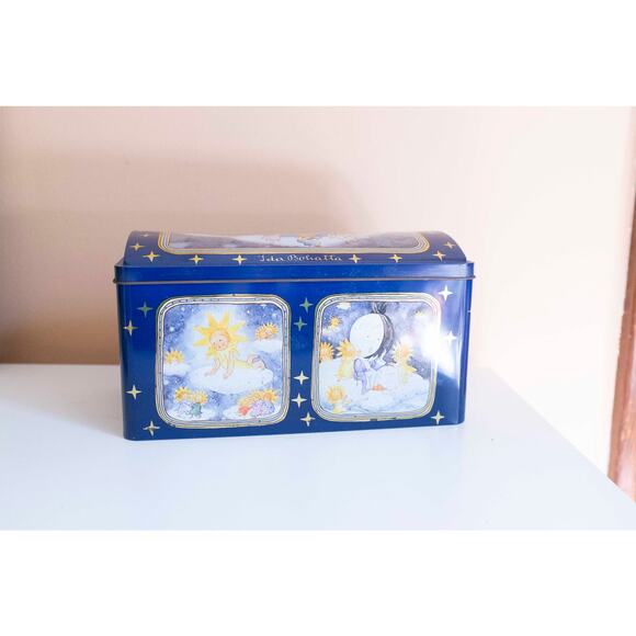 Vintage Celestial Tin Box Schmidt Made in Germany – Blue & Yellow Storage Tin - Picture 5 of 8